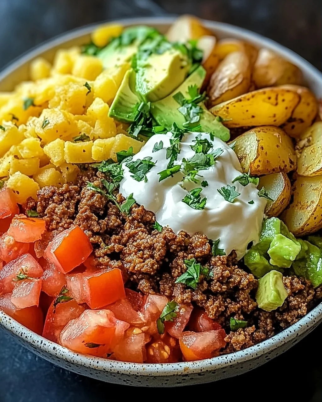 Beladene Kartoffel-Taco-Schüssel für jeden Geschmack