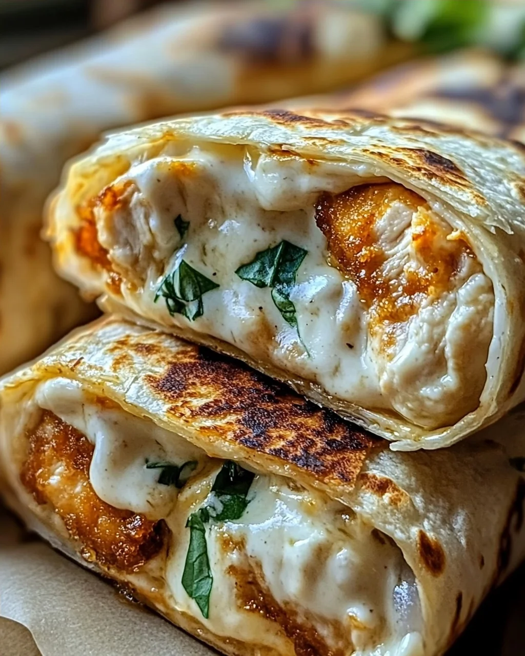 Crispy Cheesy Garlic Chicken Wraps