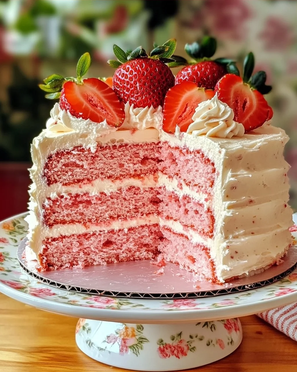 Dreischichtiger Erdbeerkuchen mit Frischkäse-Frosting