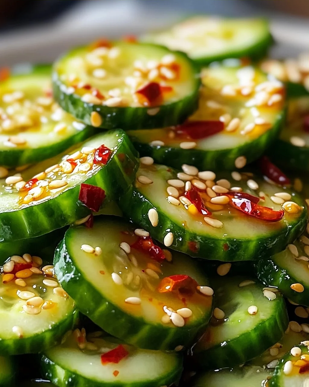 Erfrischender Asiatischer Gurkensalat mit Chili und Sesam