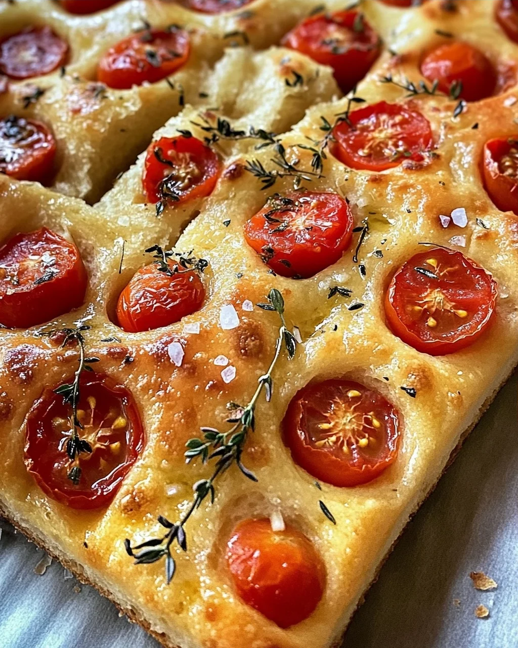 Focaccia mit Tomaten, Knoblauch & Thymian