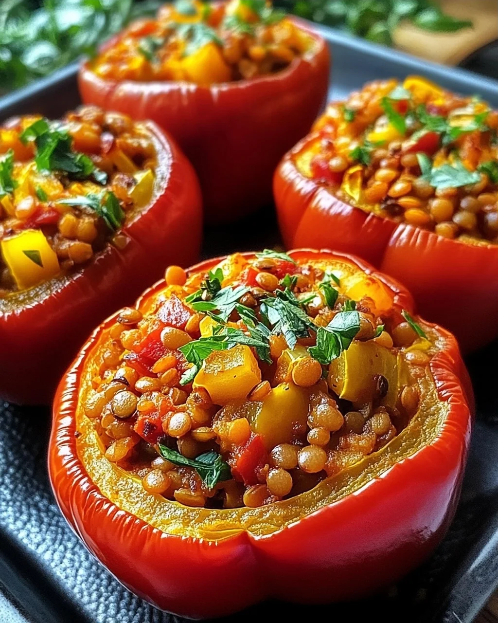 Gefüllte Spitzpaprika mit roten Linsen