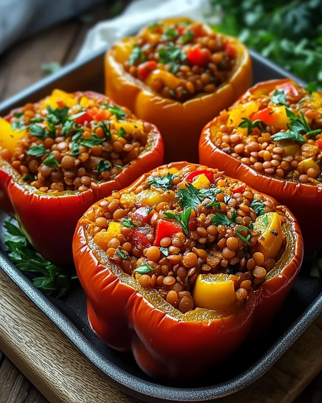 Gefüllte Spitzpaprika mit roten Linsen