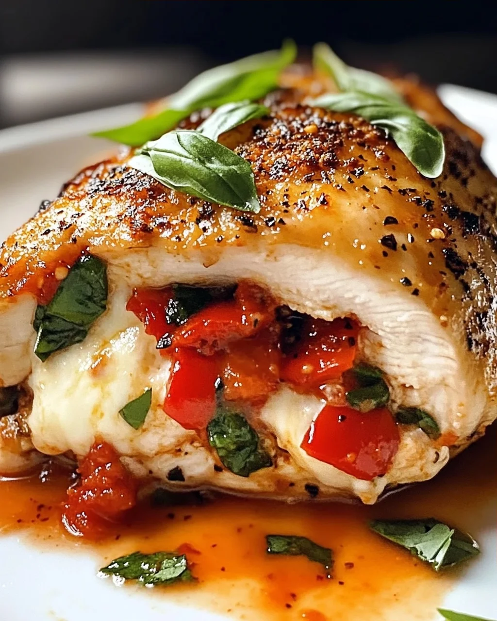 Geröstete rote Paprika und Mozzarella gefülltes Huhn