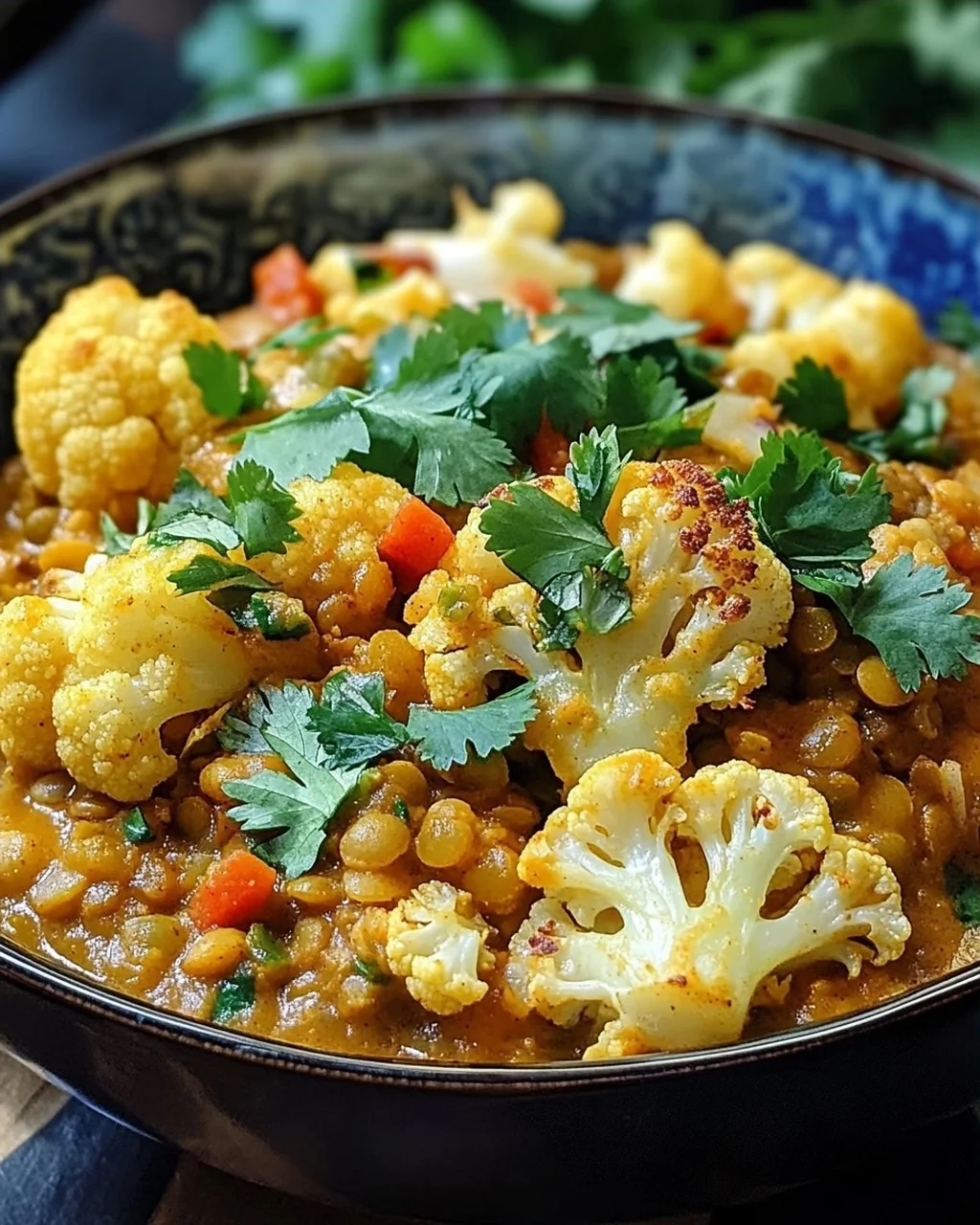 Geröstetes Blumenkohl Linsen Curry