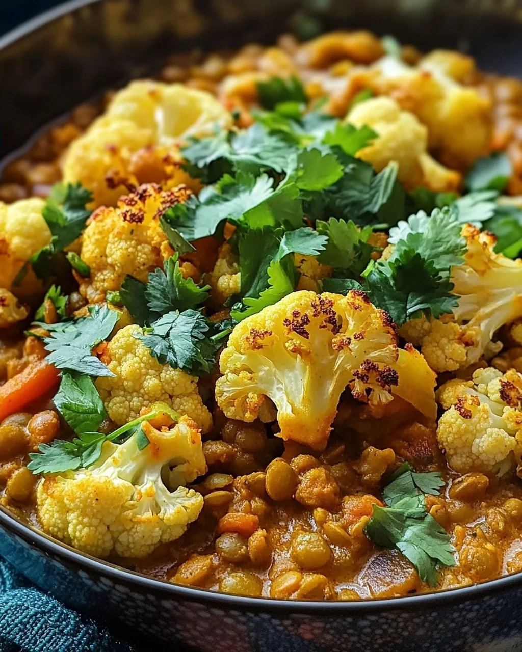 Geröstetes Blumenkohl Linsen Curry