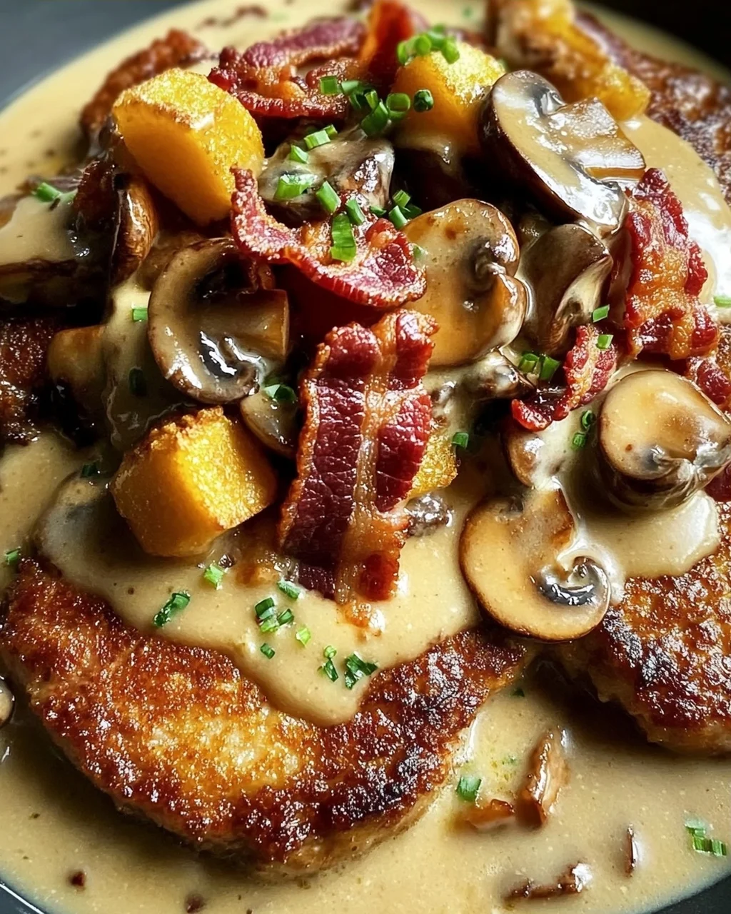 Geschmorte Schnitzelpfanne in köstlicher Jägersauce