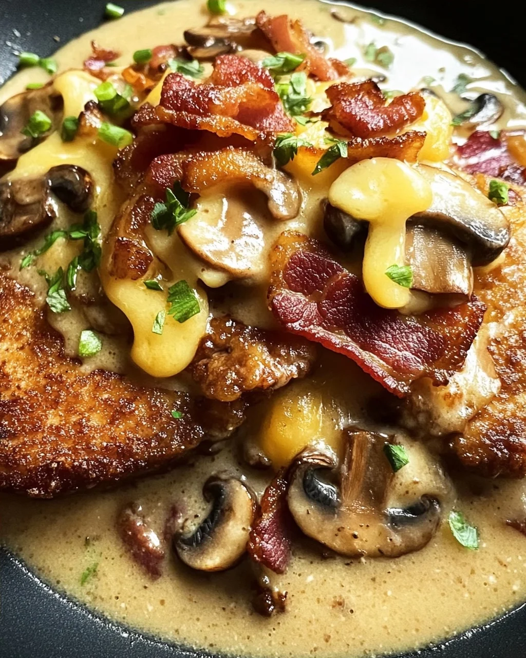 Geschmorte Schnitzelpfanne in köstlicher Jägersauce