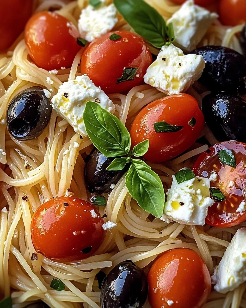 Griechische Reisnudeln mit Tomaten, Feta und Oliven