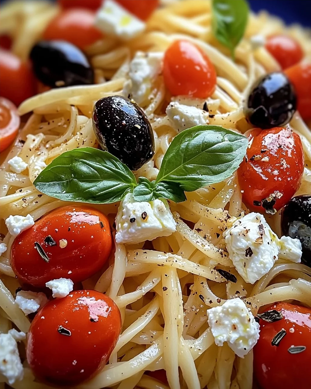 Griechische Reisnudeln mit Tomaten, Feta und Oliven