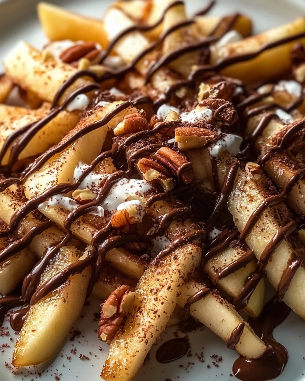 Himmlische Knusprige Apfel-Pommes Nachos mit Schoko-Drizzle