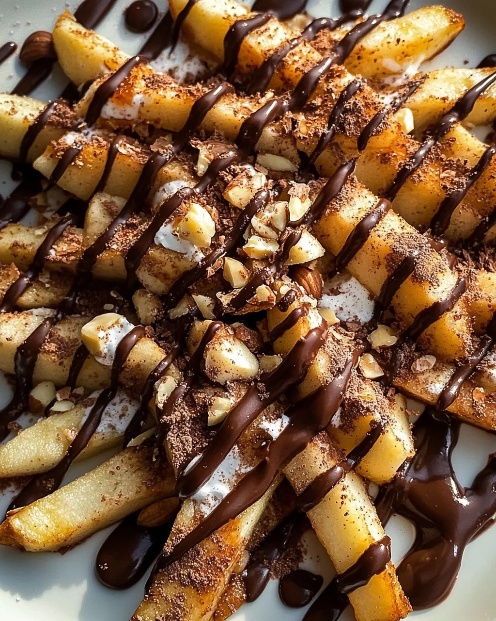 Himmlische Knusprige Apfel-Pommes Nachos mit Schoko-Drizzle