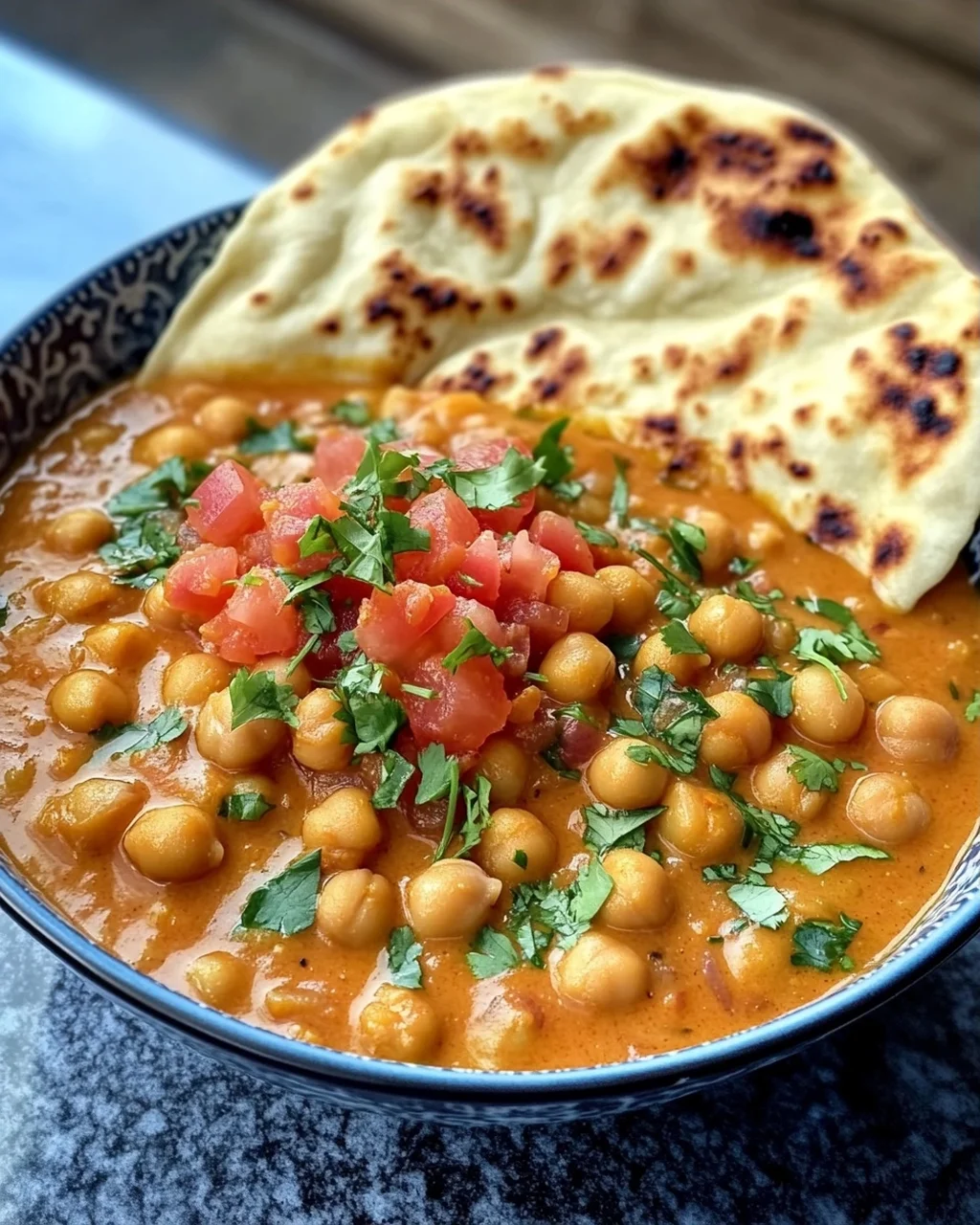 Kichererbsen-Curry mit Naan Brot