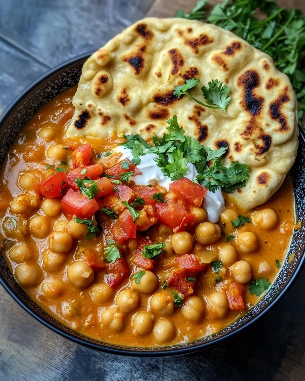 Kichererbsen-Curry mit Naan Brot