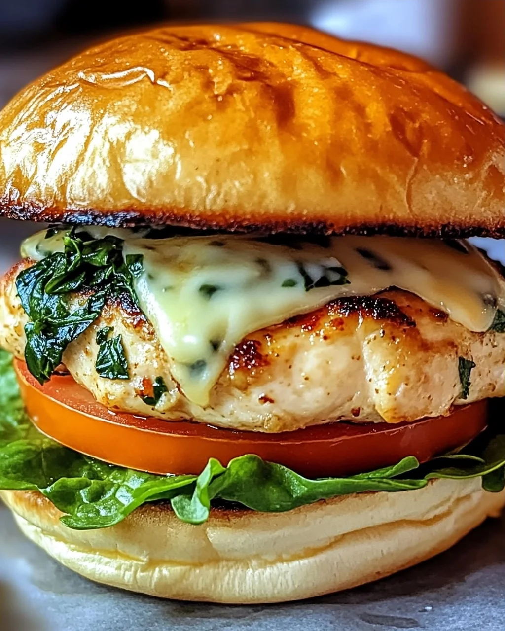 Leckere Weiße Cheddar Spinat Hähnchen Hamburger