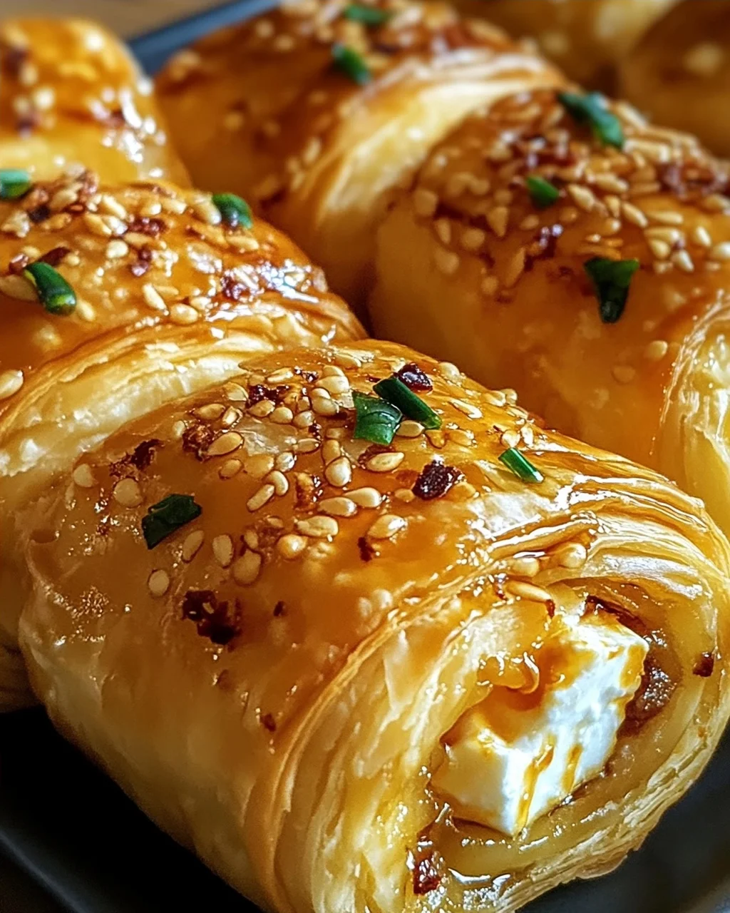 Ofen-gebackene Feta-Rollen mit Chili-Honig