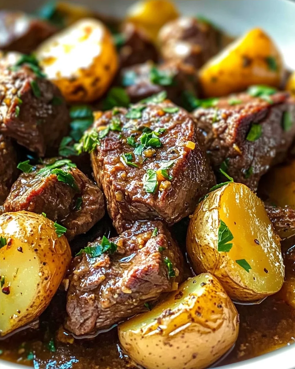One Pot Slow Cooker Knoblauchbutter-Rindfleisch mit Kartoffeln