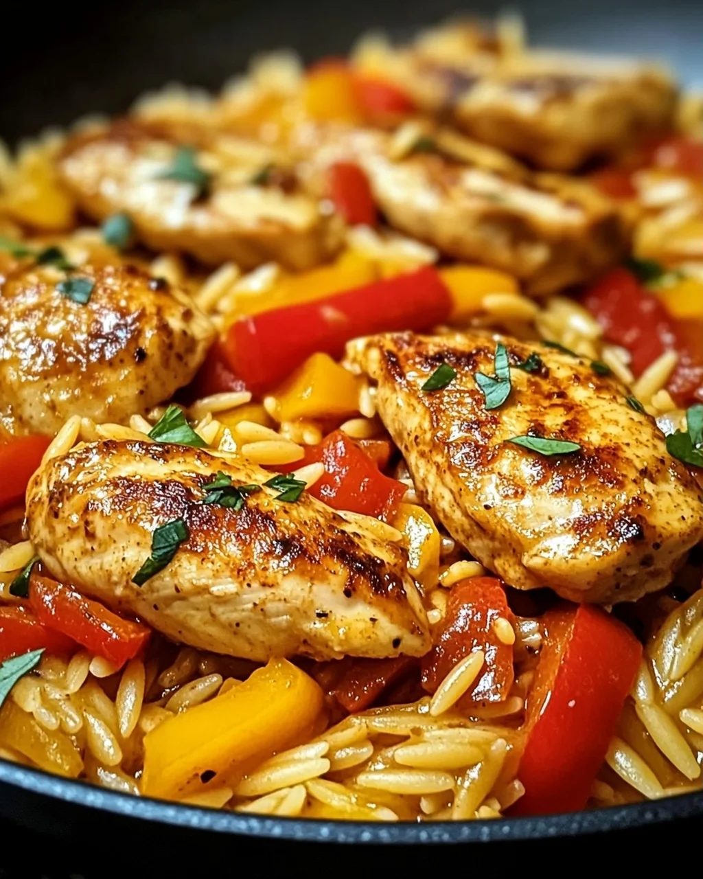 Orzo-Pfanne mit Paprikahuhn