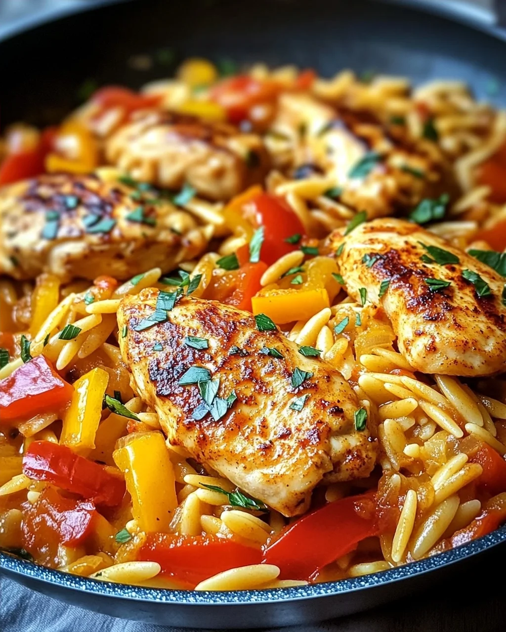 Orzo-Pfanne mit Paprikahuhn