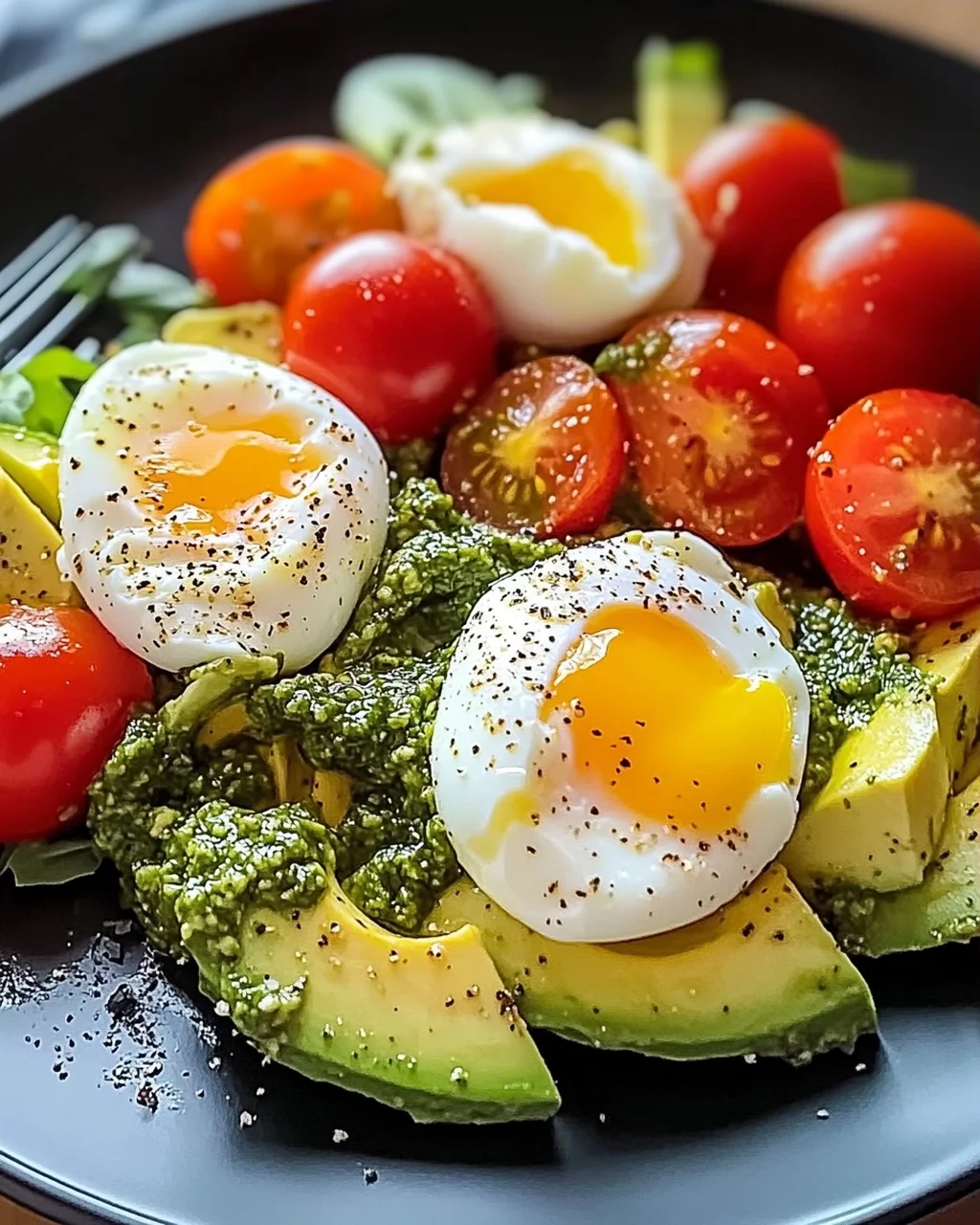 Pesto-Tomaten-, Ei- und Avocado-Frühstückssalat leicht gemacht