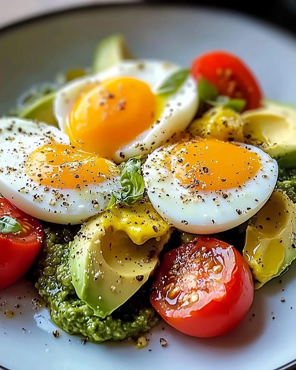 Pesto-Tomaten-, Ei- und Avocado-Frühstückssalat leicht gemacht