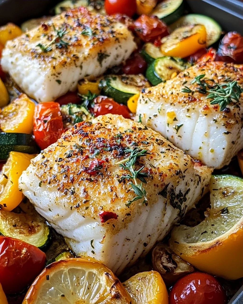 Rezept für mediterran gebackene Fischfilets mit Gemüse