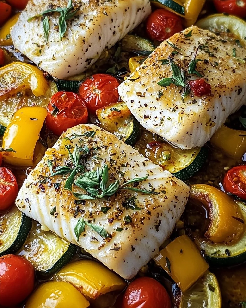 Rezept für mediterran gebackene Fischfilets mit Gemüse