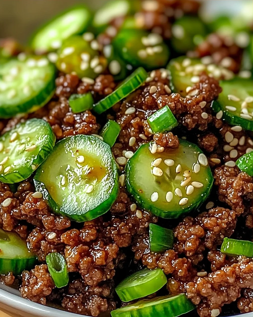 Scharfes Keto Koreanisches Hackfleisch mit Gurkensalat
