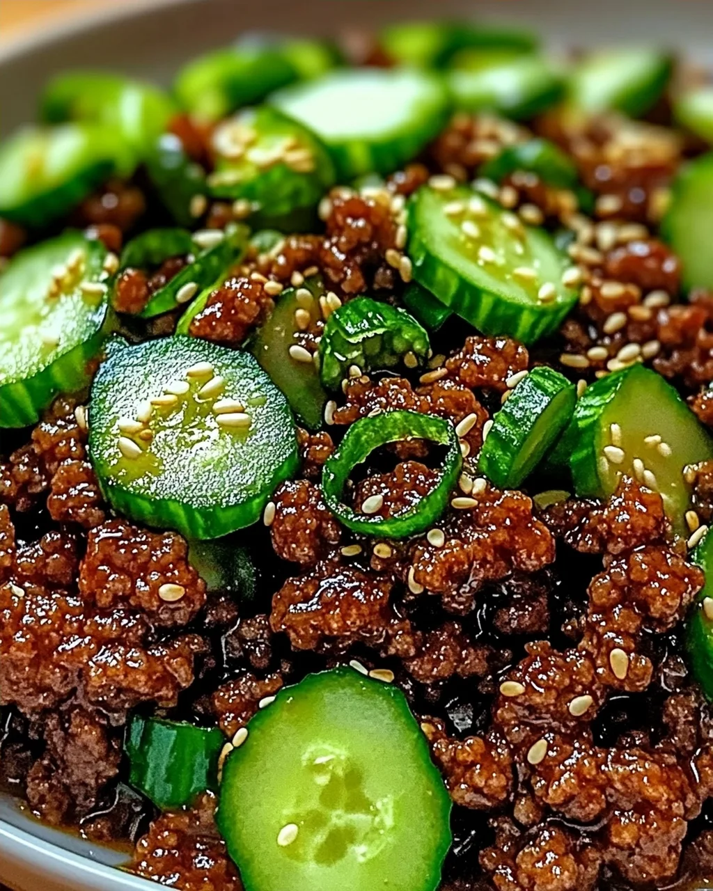 Scharfes Keto Koreanisches Hackfleisch mit Gurkensalat