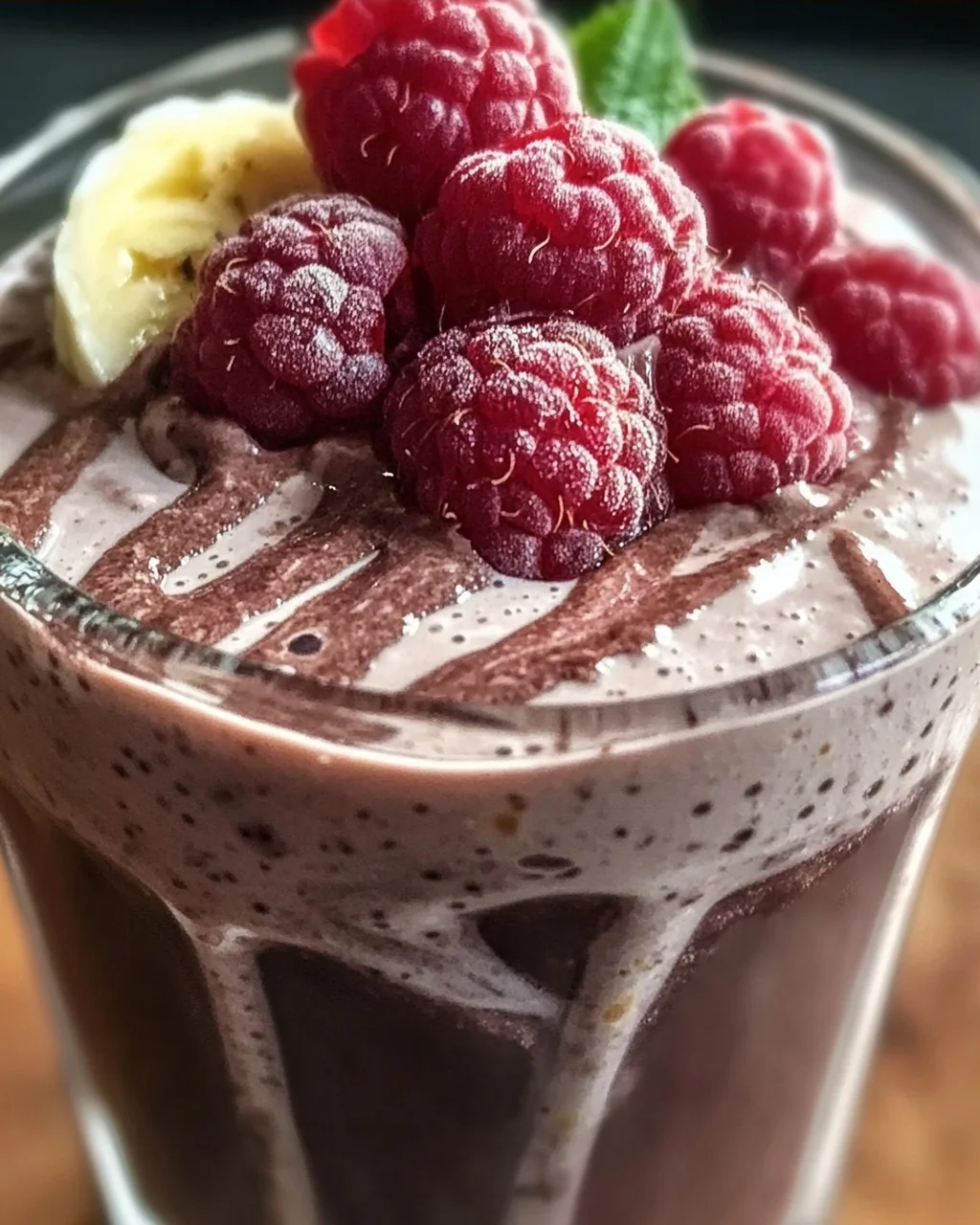 Schokoladen-Bananen-Himbeer-Frühstücksgetränk für den perfekten Start
