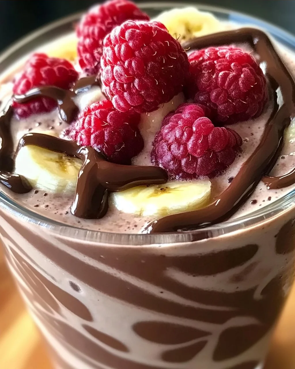 Schokoladen-Bananen-Himbeer-Frühstücksgetränk für den perfekten Start