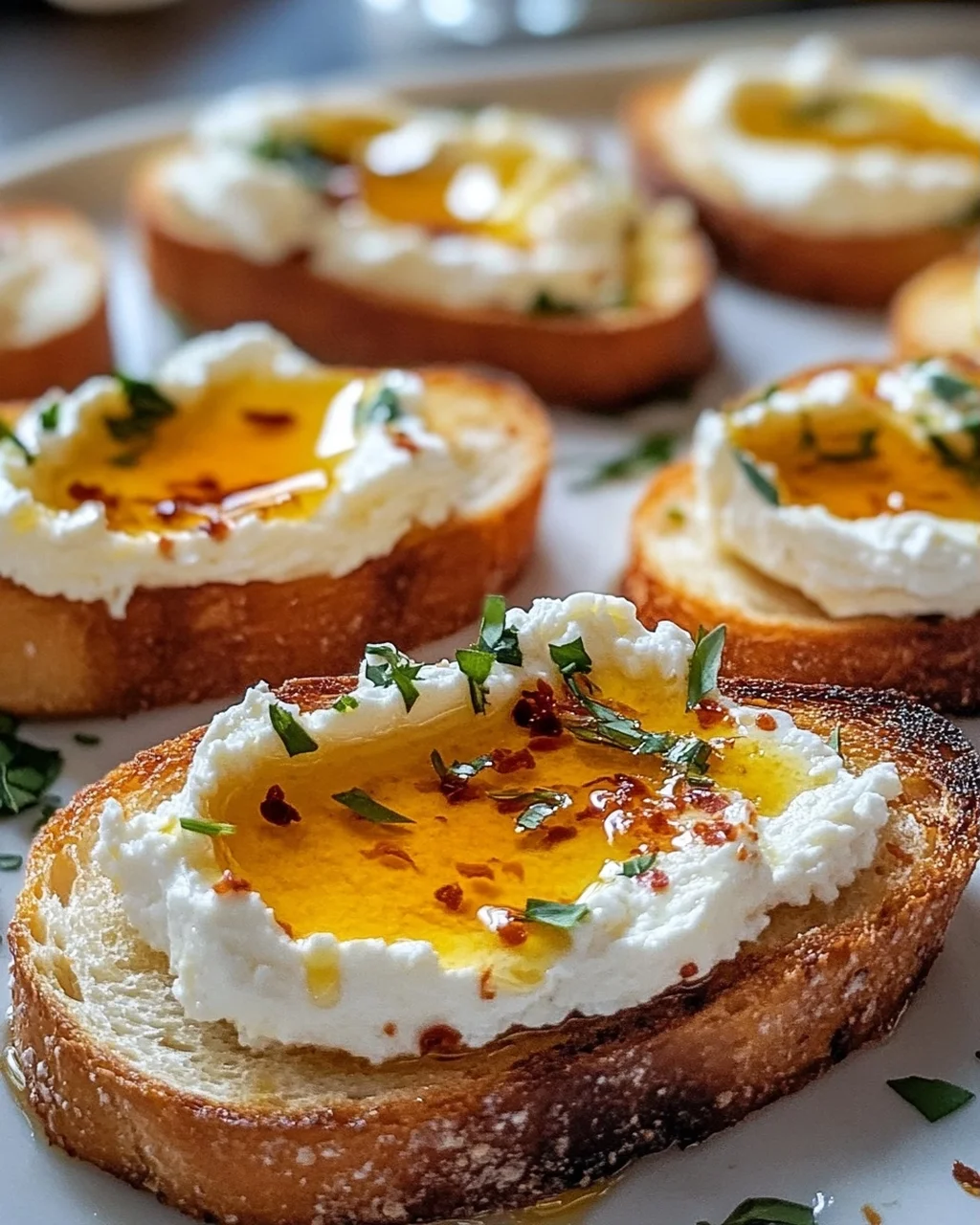 Süße scharfe Hot Honey Feta Crostini: Cremig & unwiderstehlich