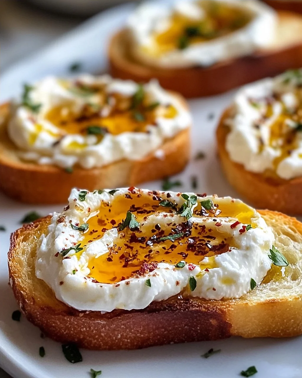 Süße scharfe Hot Honey Feta Crostini: Cremig & unwiderstehlich