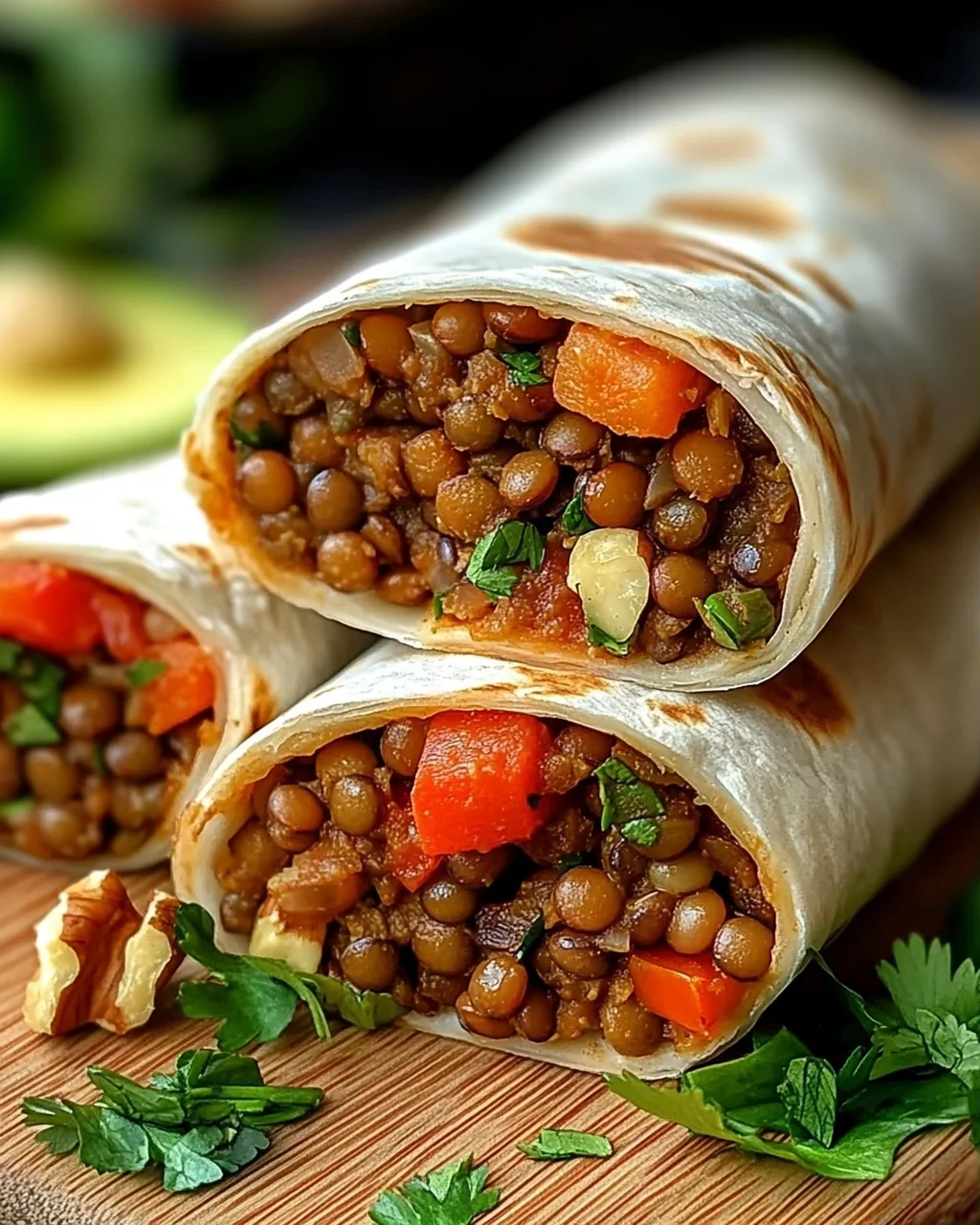 Vegetarische Burritos mit Linsen und Walnüssen