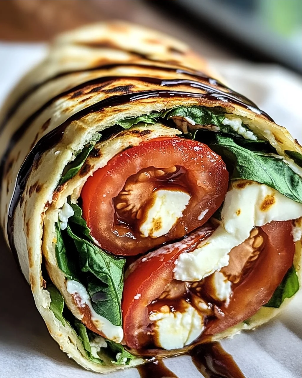 Vegetarischer Wrap mit Tomate und Mozzarella