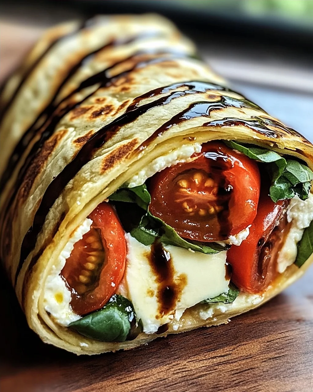 Vegetarischer Wrap mit Tomate und Mozzarella