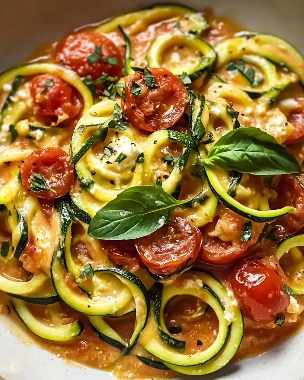 Zucchininudeln mit Frischkäse und Tomaten – Einfach genießen!