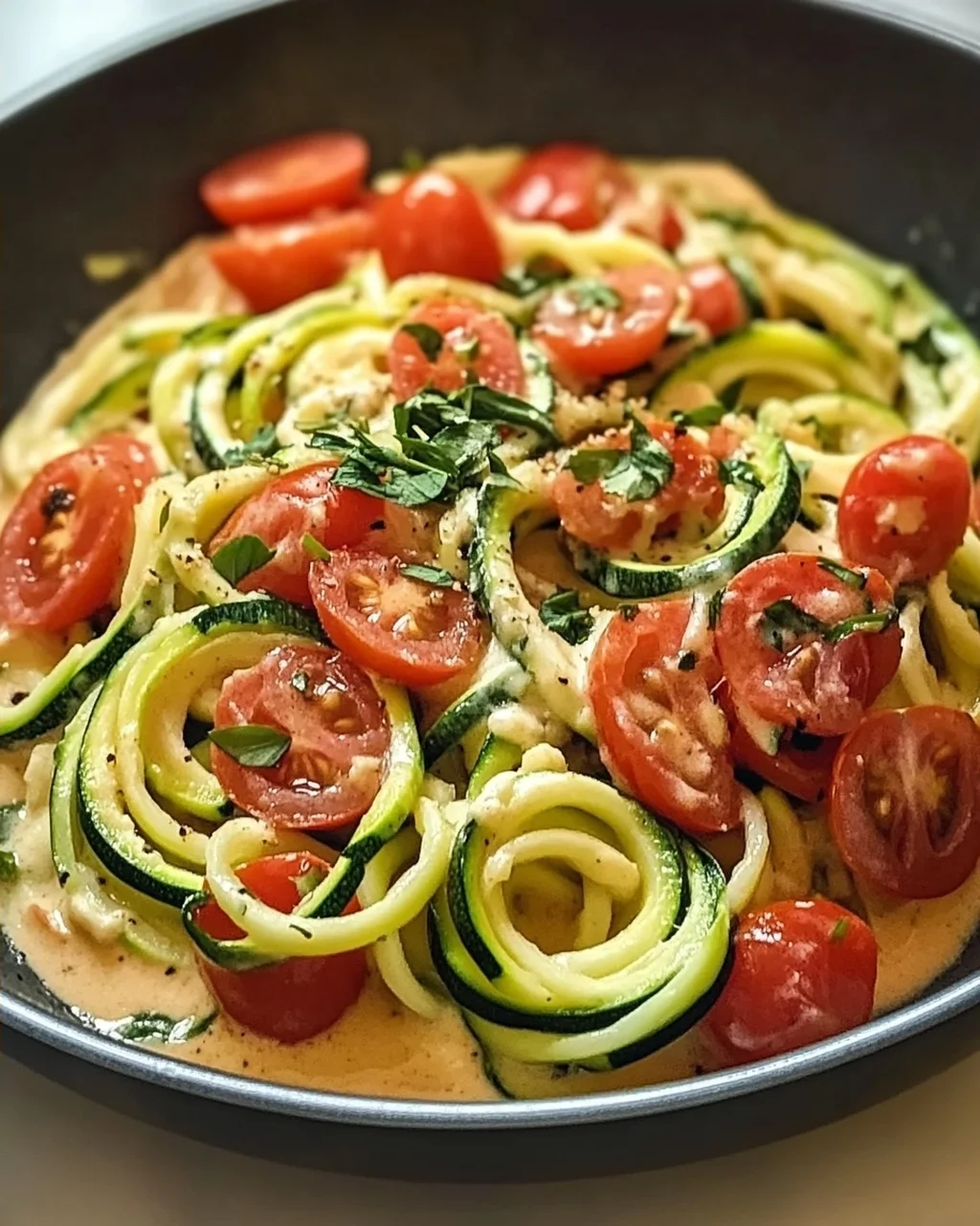 Zucchininudeln mit Frischkäse und Tomaten – Einfach genießen!